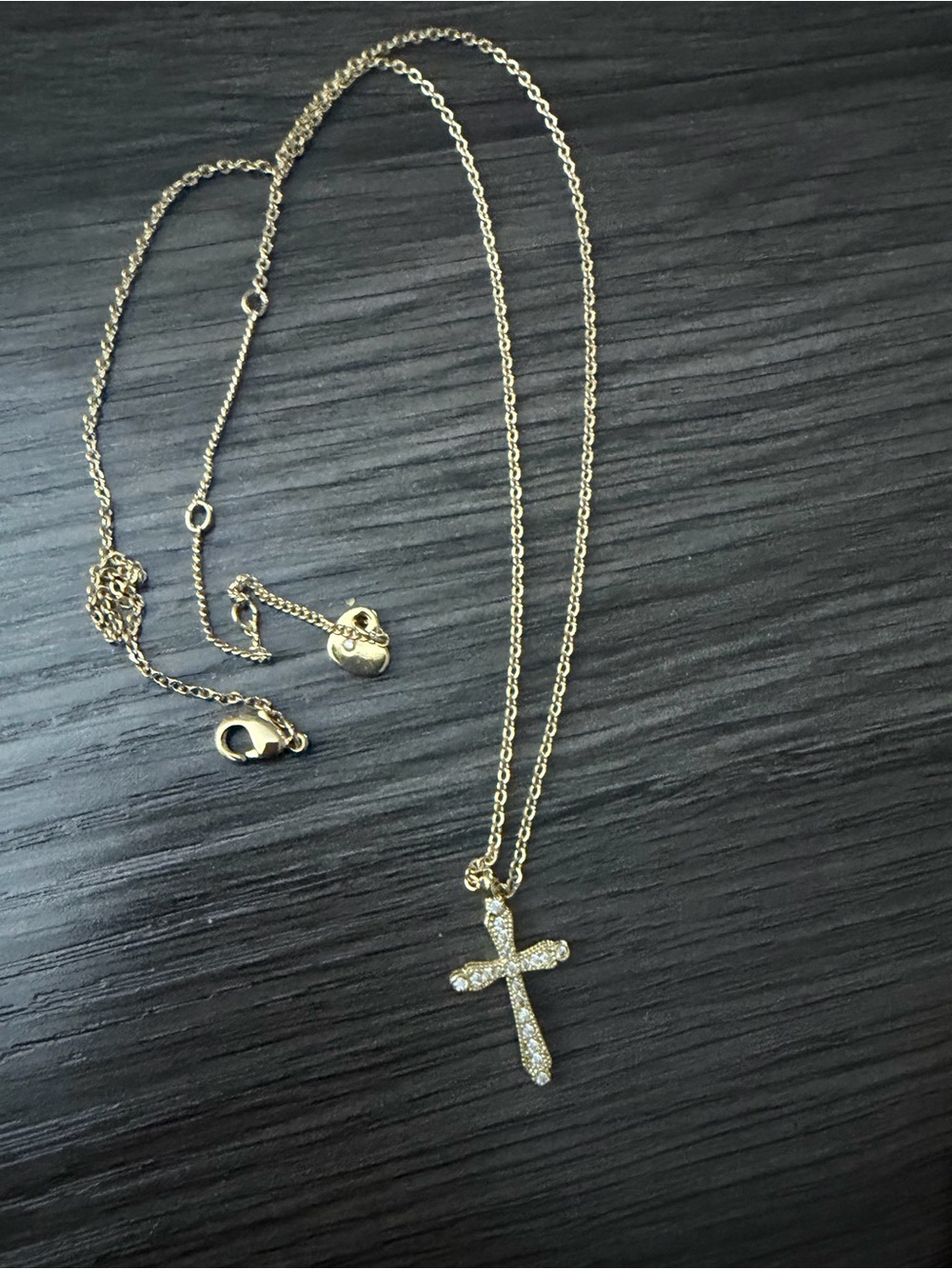 Gold Cross Pendant Necklace with Crystal Accents - Picture 5 of 6